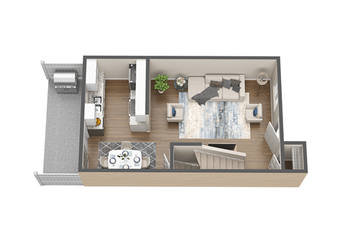 a bedroom floor plan with a bathroom and a living room